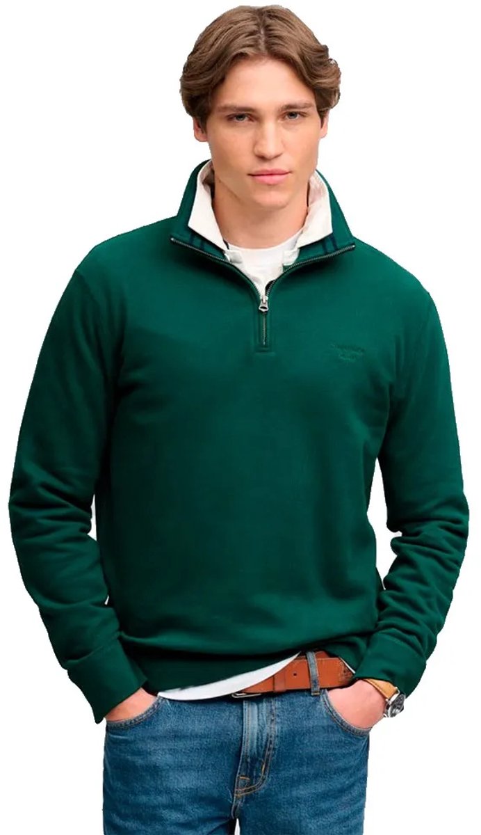 Superdry Essential Serif Logo Sweatshirt Met Halve Rits 3XL Man Groen
