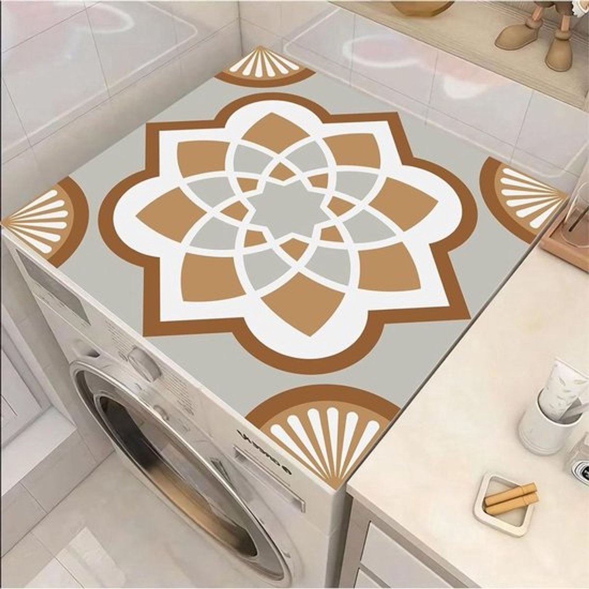 Wasmachine Droger Topbeschermer - Apparaathoes Mat - Huishoudelijk Gebruik - Snel Absorberend Sneldrogend - 60 x 60 cm - Kaki