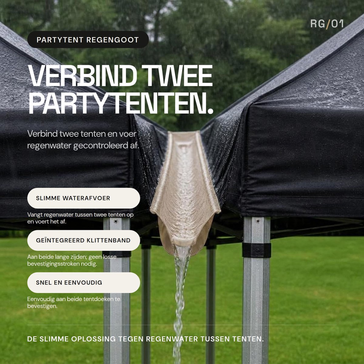 Regengoot Partytent 6 Meter – Regenafvoer voor Partytenten – 45 cm Breed – Klittenband Bevestiging – Crème