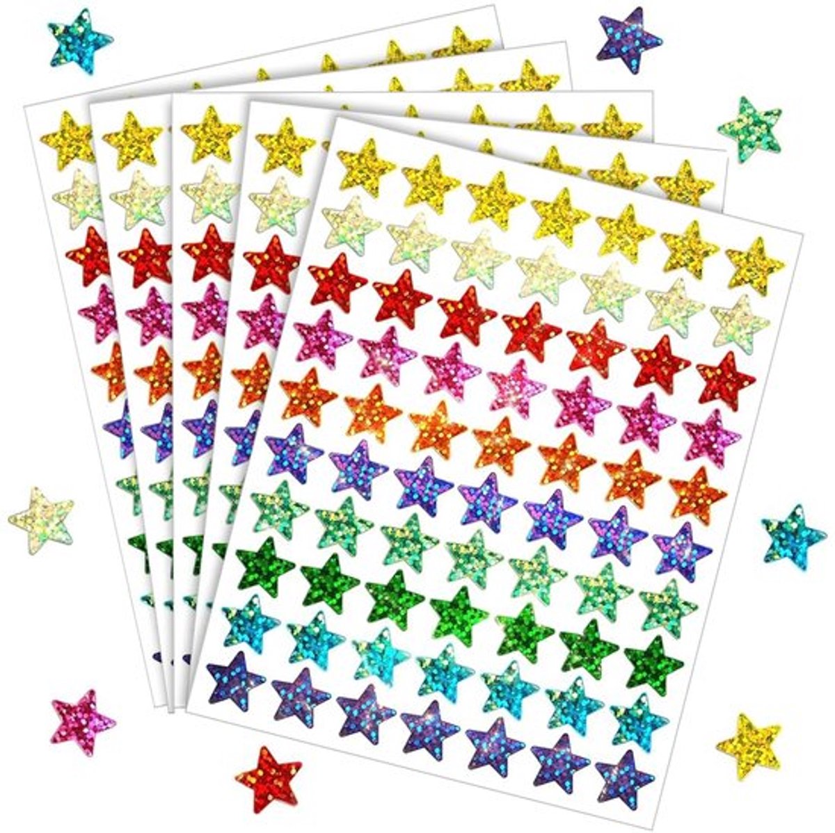 2100 Stuks 10 Kleuren Stickers, Glitter Sterren Stickers, Zelfklevende Stickers, Sterren Stickers voor Kerst 1,5 cm Kleurrijke Laser Beloningsstickers voor Leraren, Beloning, Kalender, DIY