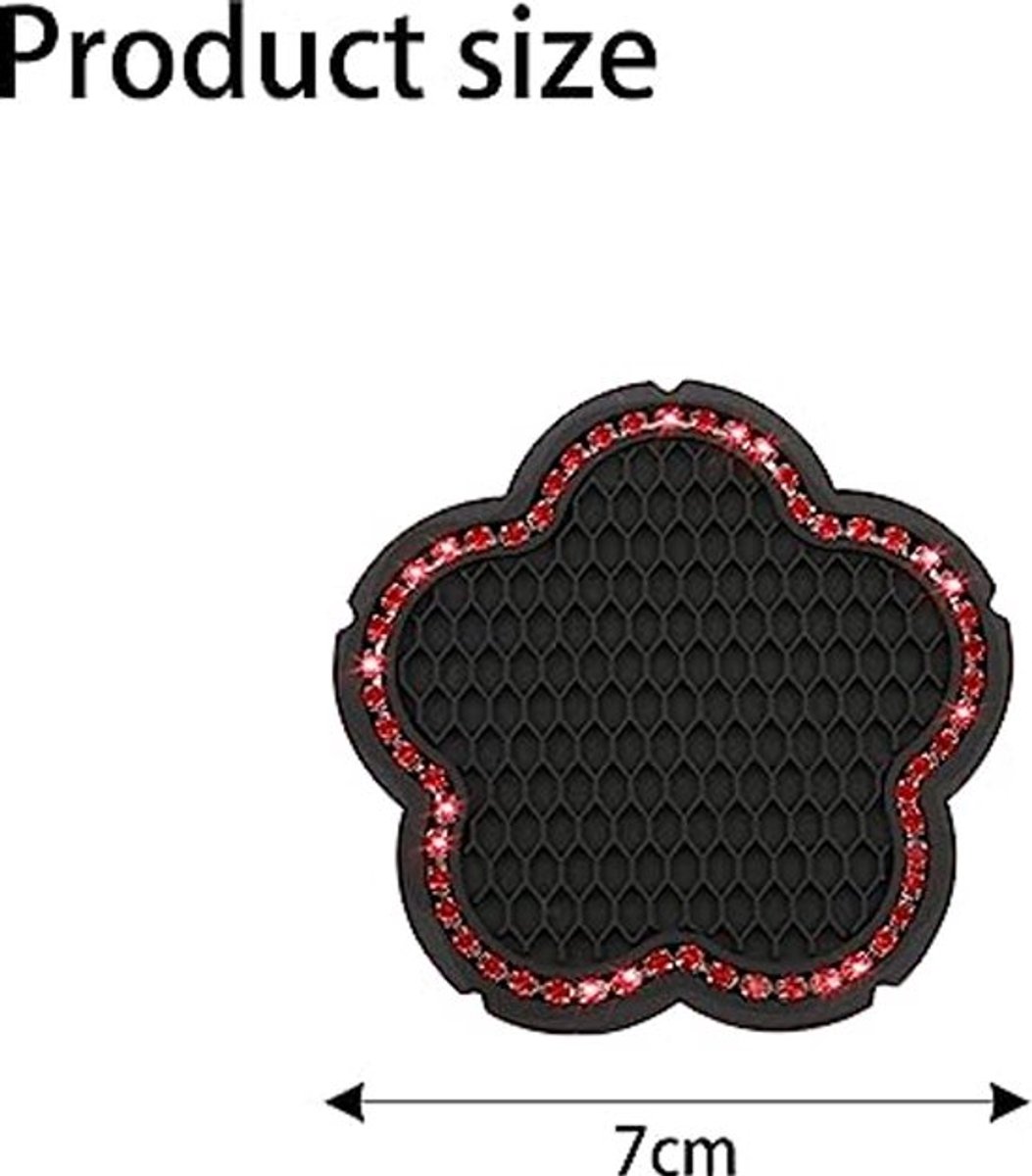 4 stuks onderzetters voor de auto, bling kristal, universeel, siliconen, anti-slip onderzetters, pad, diamant, autodecoratie, anti-slip mok mat (rood)