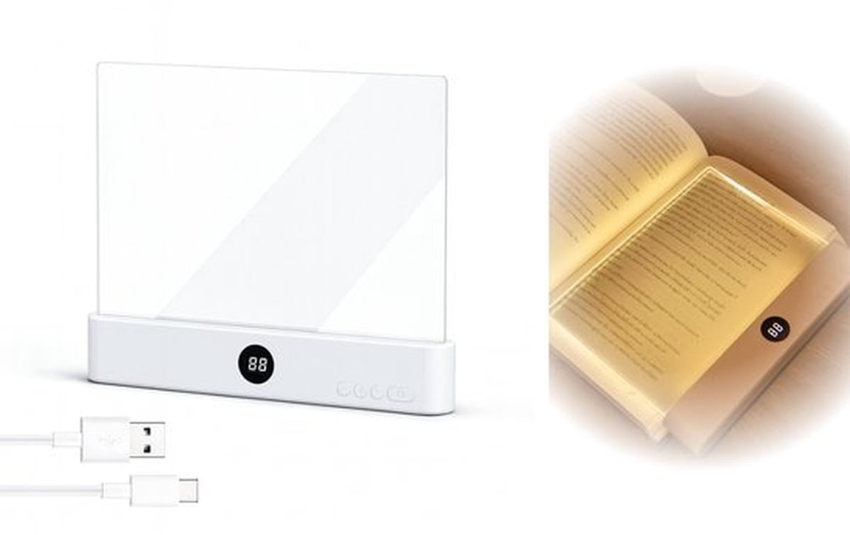 Oplaadbaar LED-leeslampje met bladwijzerfunctie, USB-clip, 3 kleurtemperaturen, geschikt voor lezen naast het bed en het lezen van boekpagina's - wit.