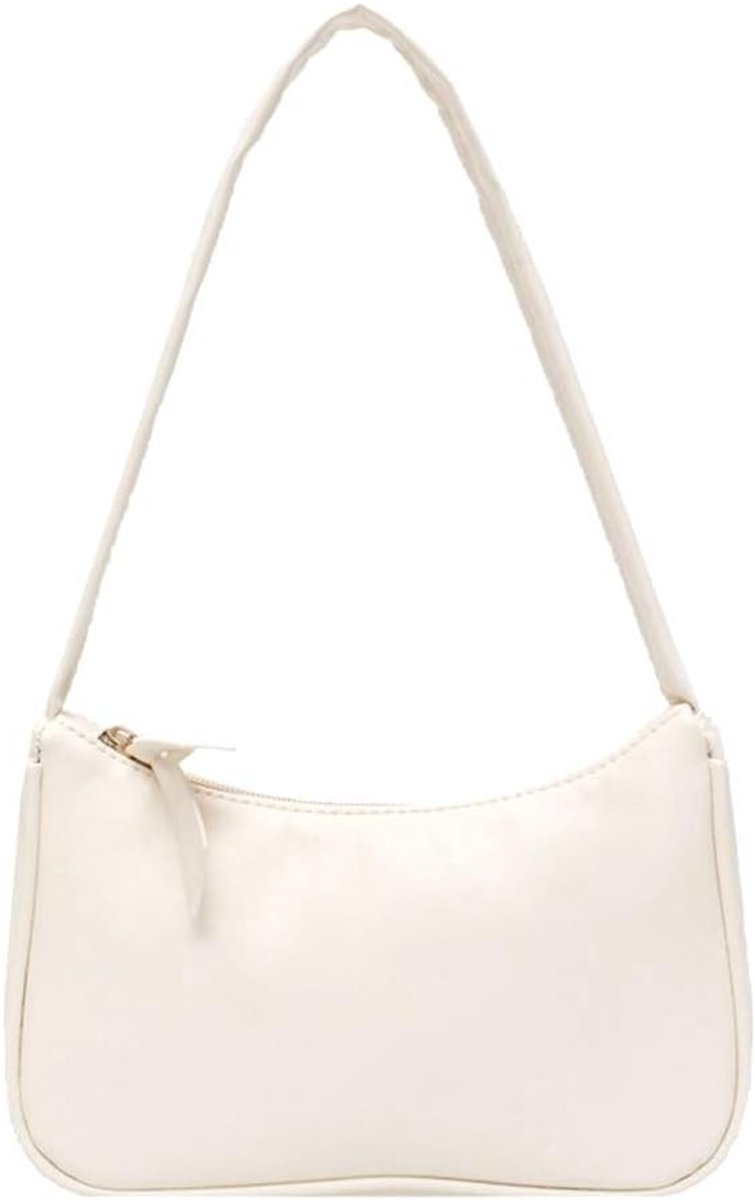 Stijlvolle Retro Schoudertas voor Dames met Strik, PU Leer, Wit, Perfect voor Elke Gelegenheid