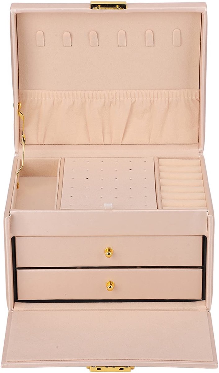 Sieradendoos - 3-laags PU-leer organizer voor oorbellen, ringen en halskettingen