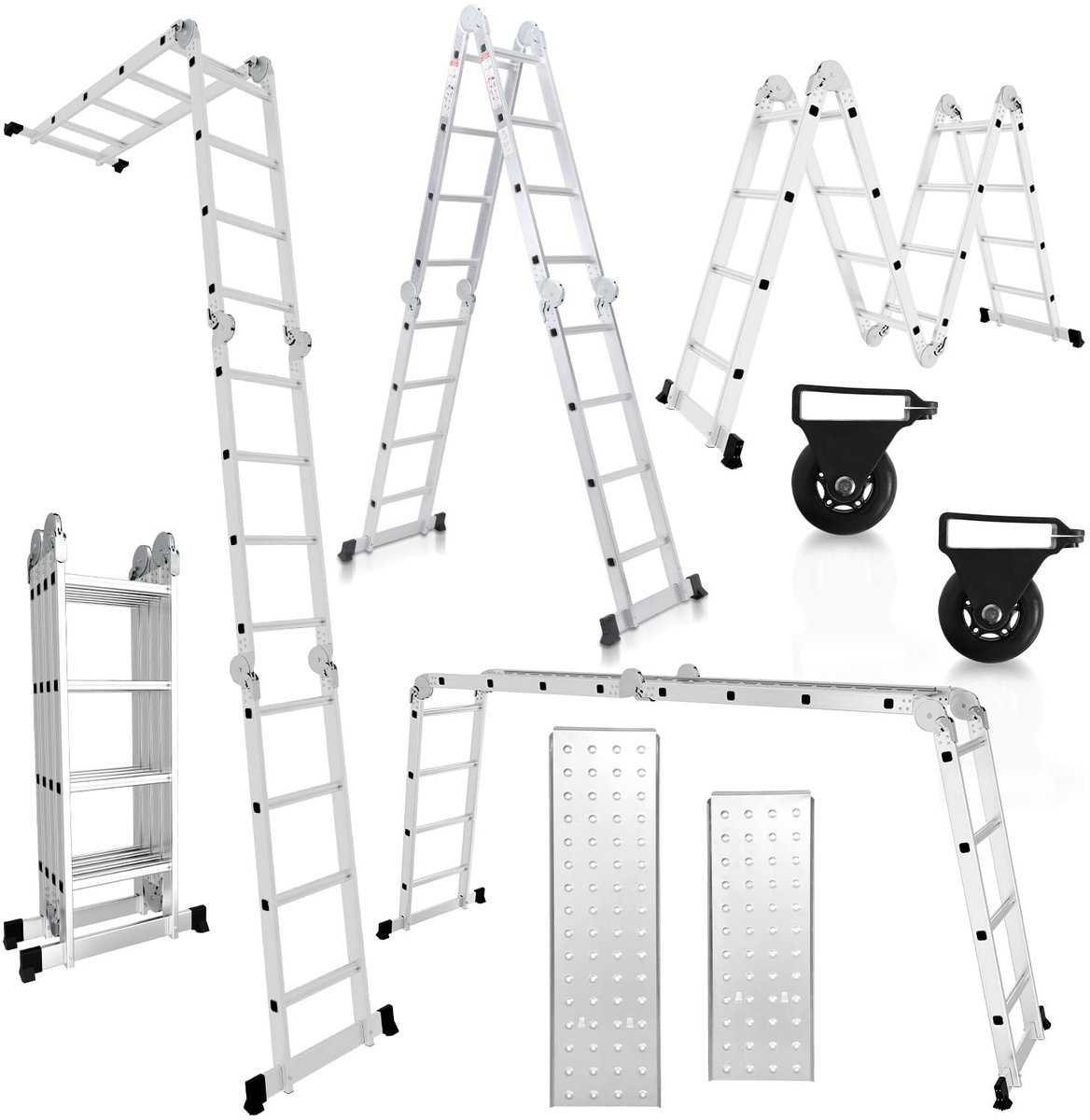 Multifunctionele Aluminium Ladder - 4 x 4, 470 cm, 150 kg draagkracht