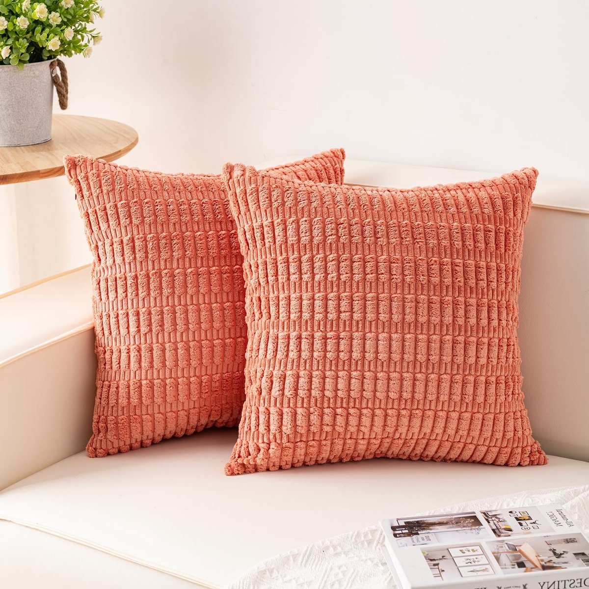 Set van 2 Decoratieve Kussenslopen - Corduroy - Oranje