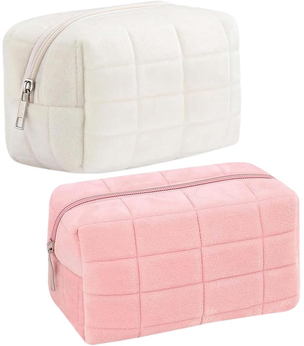 Draagbare make-uptas - Set van 2 in beige en roze