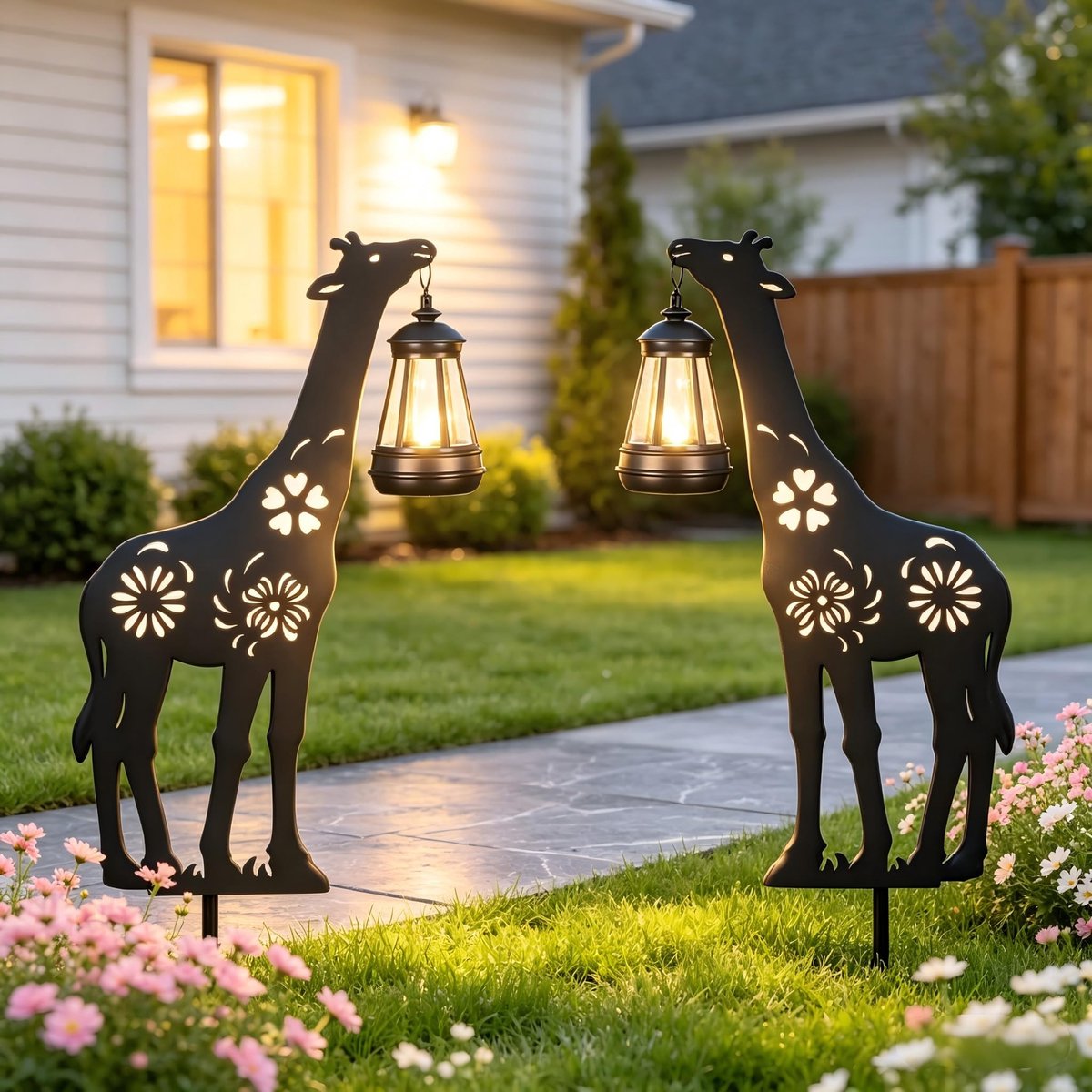 2Pack Solar Tuinverlichting - Metalen Bloem Giraf