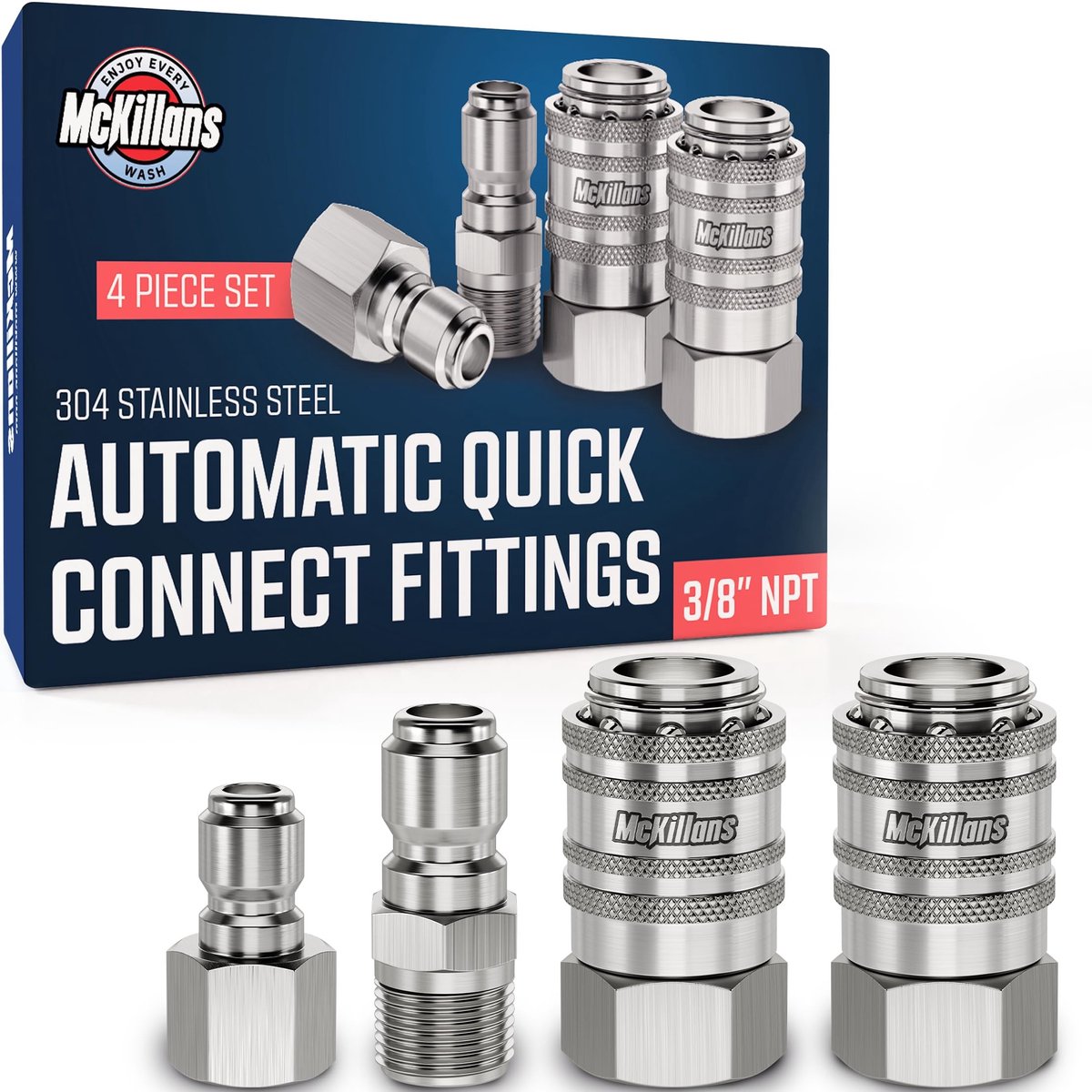 Automatische drukreiniger snelkoppeling set van 4 - 3/8