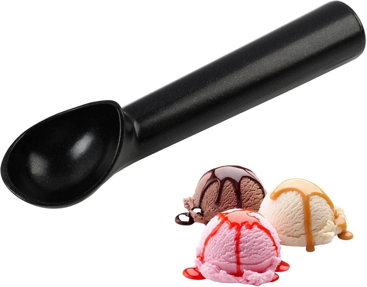 Zwarte ijslepel van aluminiumlegering met anti-aanbaklaag, ideaal voor hard ijs en sorbet, eenvoudig schoon te maken en duurzaam