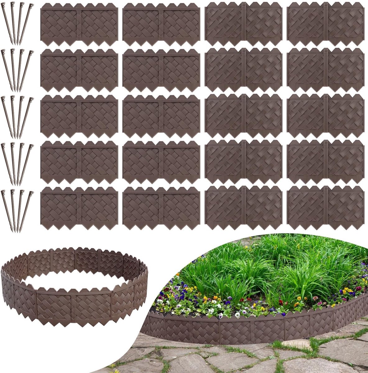 In Elkaar Grijpende Tuinranden - Bruin - Set van 20 Stuks
