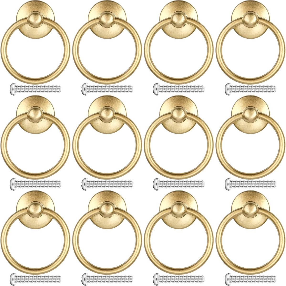 Vintage Ladehandgrepen Set van 12, Retro Ring Knoppen voor Keuken- en Meubeldeuren, Antieke Stijl Trekhendels in Goudkleur