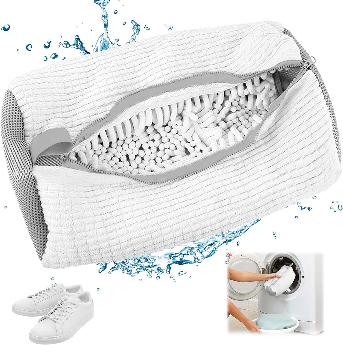 Waszak voor de Wasmachine met Rits - Anti-deformatie Tas voor Sneakers - Ideaal voor Katoenen Schoenen, Ademend Materiaal, Bescherming tijdens het Wassen