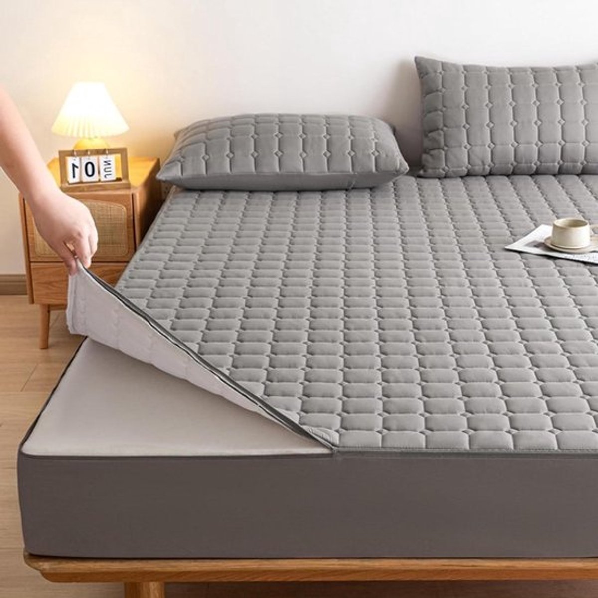 Matrasbeschermer - Matrashoes Gewatteerd - Matras Beschermen - Volledige Ritssluiting - 80x200+20cm - Grijs