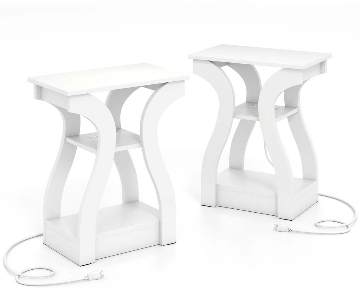 SureDeal® - Bijzettafel - Delige - Oplaadstation Laags Salontafel - USB aansluitingen Wit - 50x30x60,5 cm - Wit