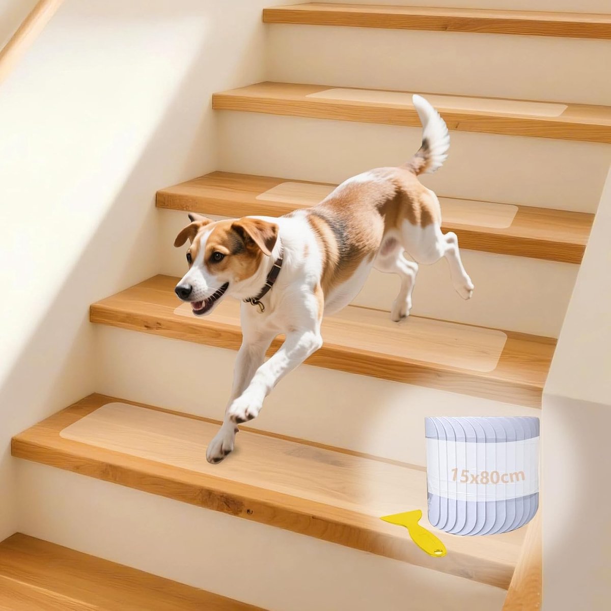15 Stuk Antislip Trapmatten Transparante Zelfklevende Strips voor Houten Trappen, Waterdicht en Veiligheid voor Binnengebruik, Afmetingen 15x80cm