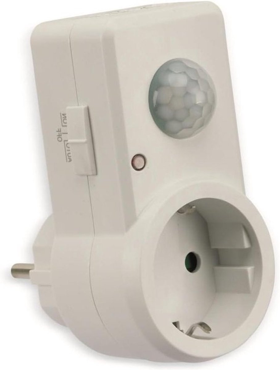 Stekker met Bewegingsmelder - Stopcontact Sensor - Automatisch Verlichting - Geïntegreerde Schemerschakelaar - 120° Hoek - Wit