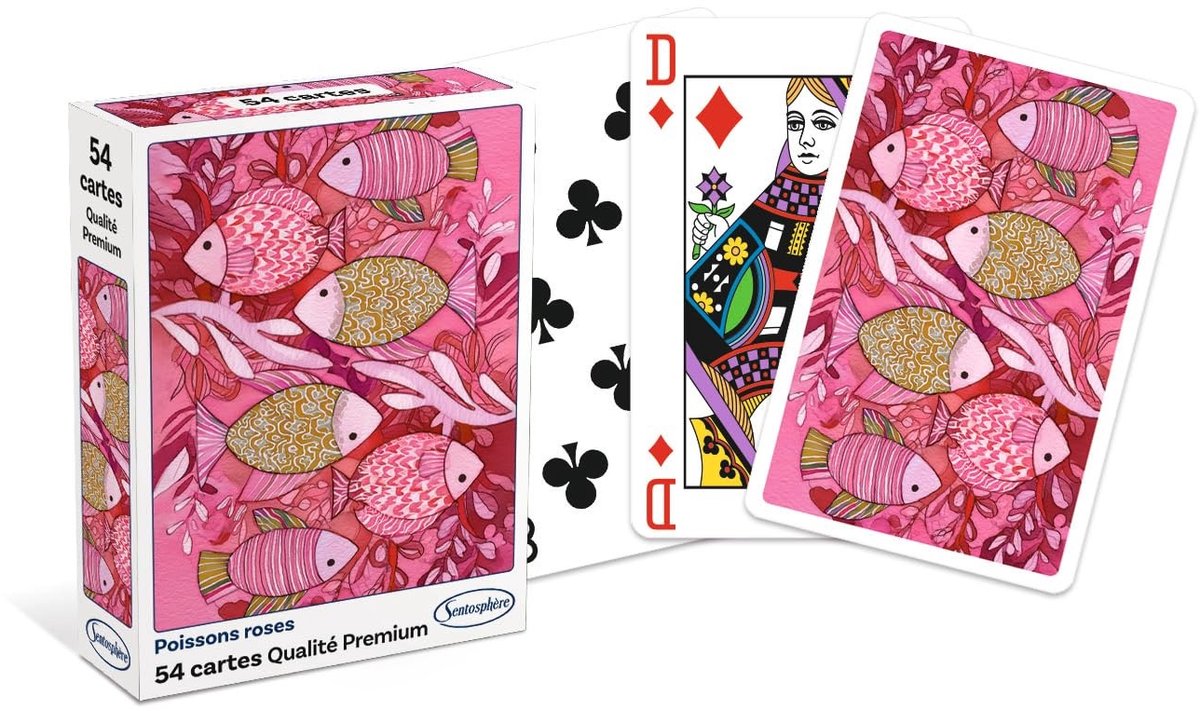Set van 54 klassieke spelkaarten - Roze vis ontwerp