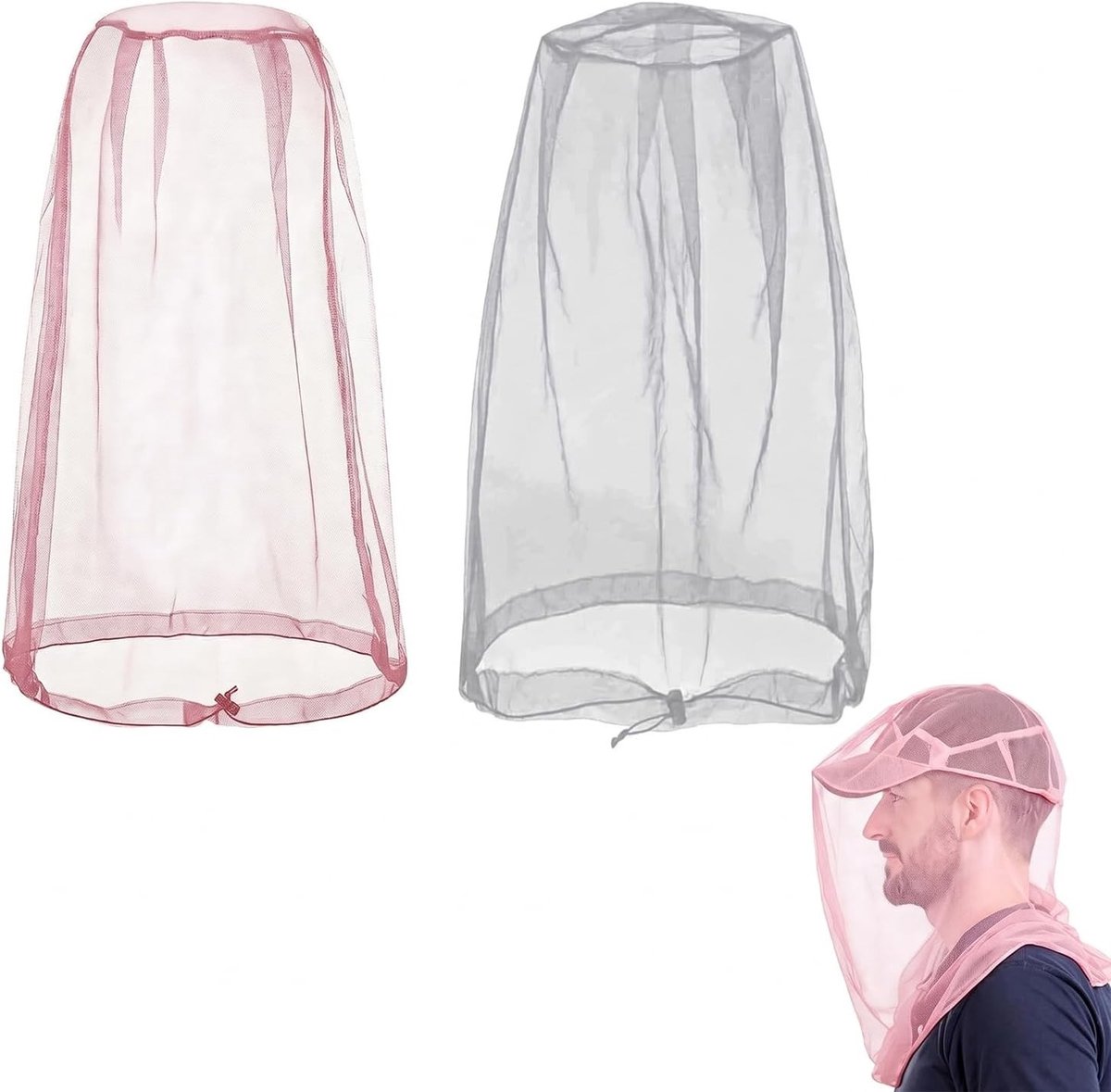 Muggennet voor hoofd en nek, perfect voor kamperen, vissen en wandelen, 46 x 46 cm, set van 2, lichtgewicht en ademend