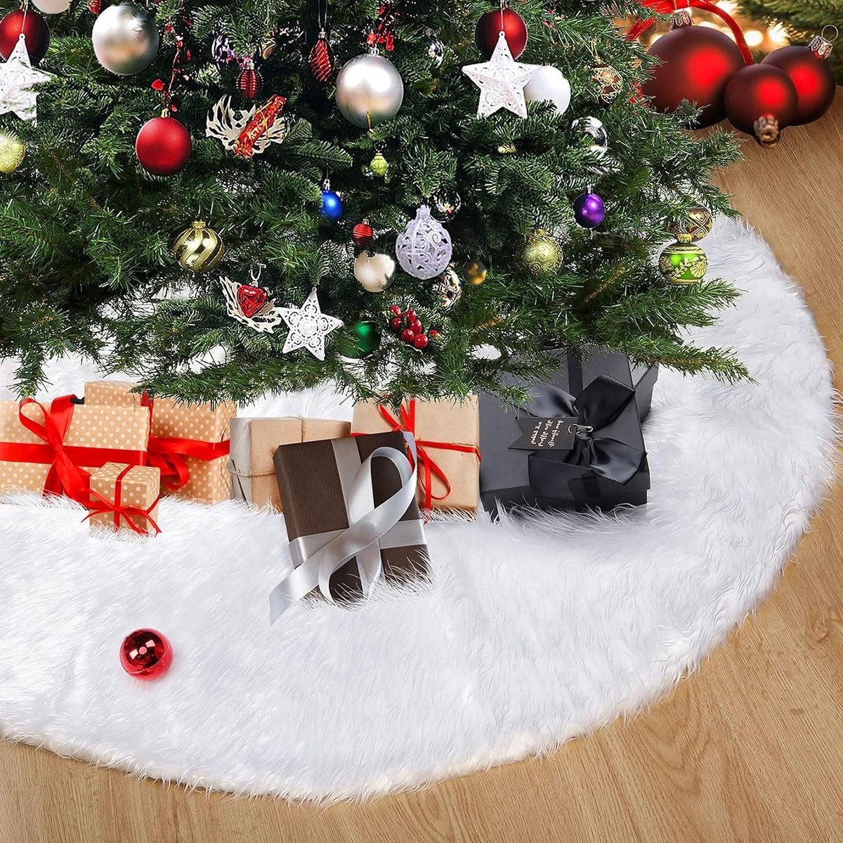 Ronde Kerstboomdeken 120 cm - Witte Pluche Kerstboomrok en Vloerkleed voor Kerstdecoratie en Bescherming van de Vloer
