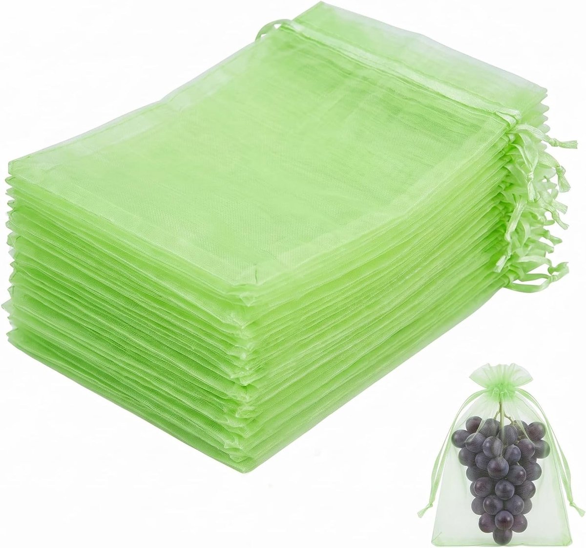 Set van 50 Fruitbeschermende Tassen 20 x 30 cm Organza met Trekkoord voor Bescherming van Planten en Groenten tegen Wespen, Vogels en Drosophila