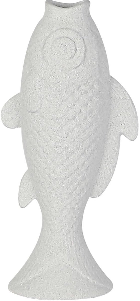 Visvormige Tafelvaas van Keramiek - Wit - 15 x 9 x 30 cm