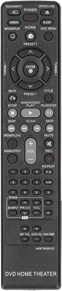 Vervangende DVD afstandsbediening voor LG Home Theater en DVD-spelers, compatibel met modellen DH4130S, HT304, HT305, HT532, HT805, HT806 en HT906, inclusief AKB73636102 en AKB37026852