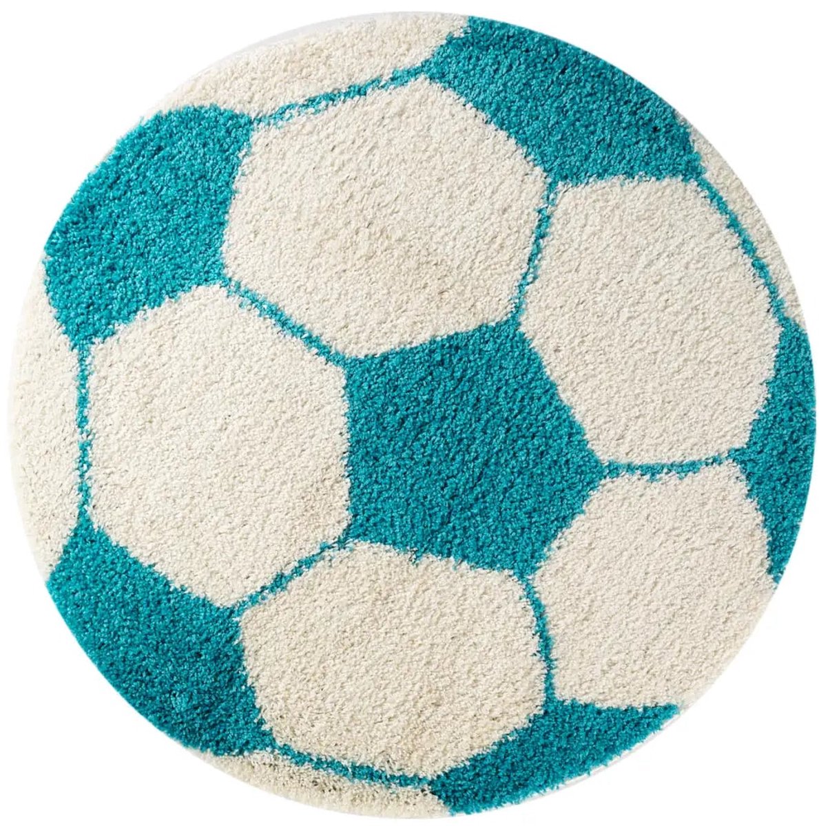 Dutch XXL Rond Kindervloerkleed | Tapijt | Shaggy | Fun | Voetbal | Turquoise | 120x120 cm