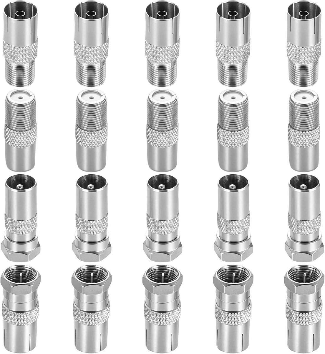 20 stuks F-stekkers coaxkabelconnectorset, antennestekker voor satelliettelevisie, antennekabel connector, ideaal voor Sky en andere satellietsystemen