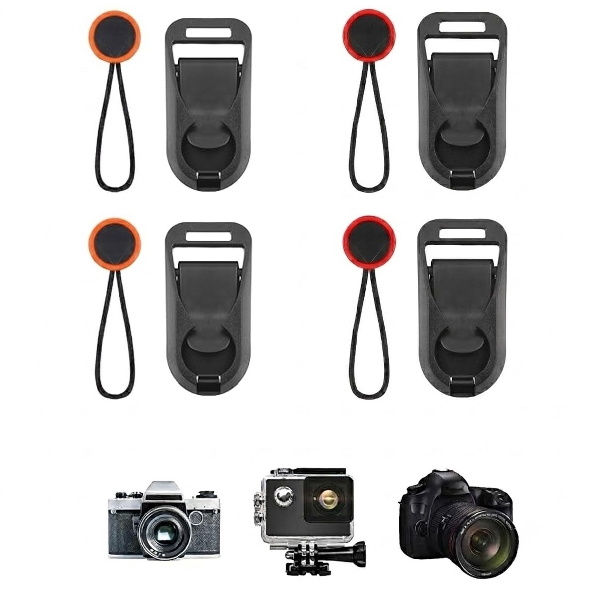 Cameragandapters met snelsluiting - 4 stuks oranje en rood