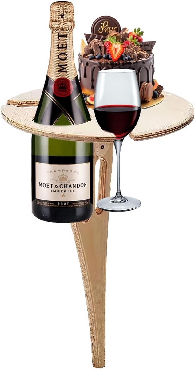 Vouwbare wijn tafel voor buiten - Ideaal voor tuin, picknick en camping met houten design en opbergruimte
