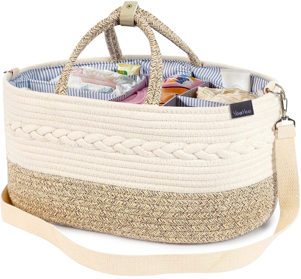 Baby Organizer - Diaper Caddy met 5 Compartimenten en Schouderriem - Katoen