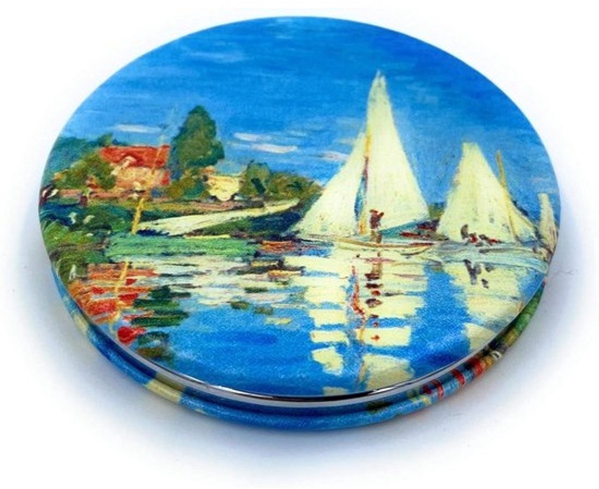 Compacte Spiegel - Handspiegel Zakformaat - Make-up Aanbrengen - Dubbelzijdig Vergroot - Diameter 66 cm - Argenteuil Print