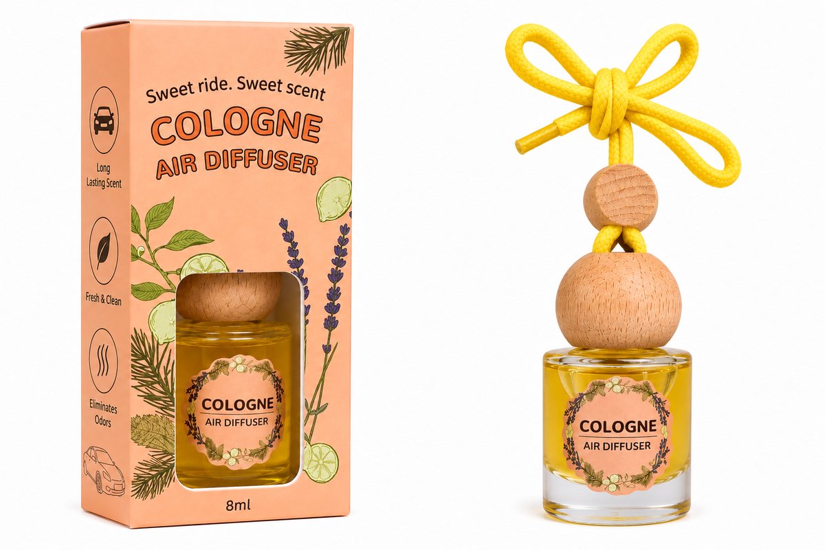 Auto Parfum Cologne 8 ml – Autoparfum met Houten Dop – Hangende Luchtverfrisser Auto – Luxe Autogeur