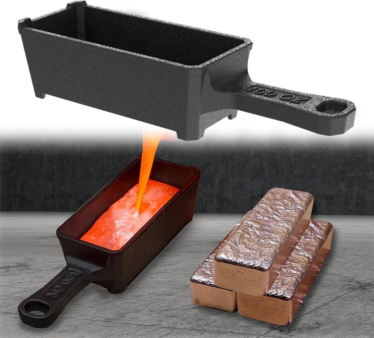 Gietvorm voor het smelten en gieten van edelmetalen zoals goud, zilver, koper en aluminium met handvat - 100 oz gietijzeren barvorm