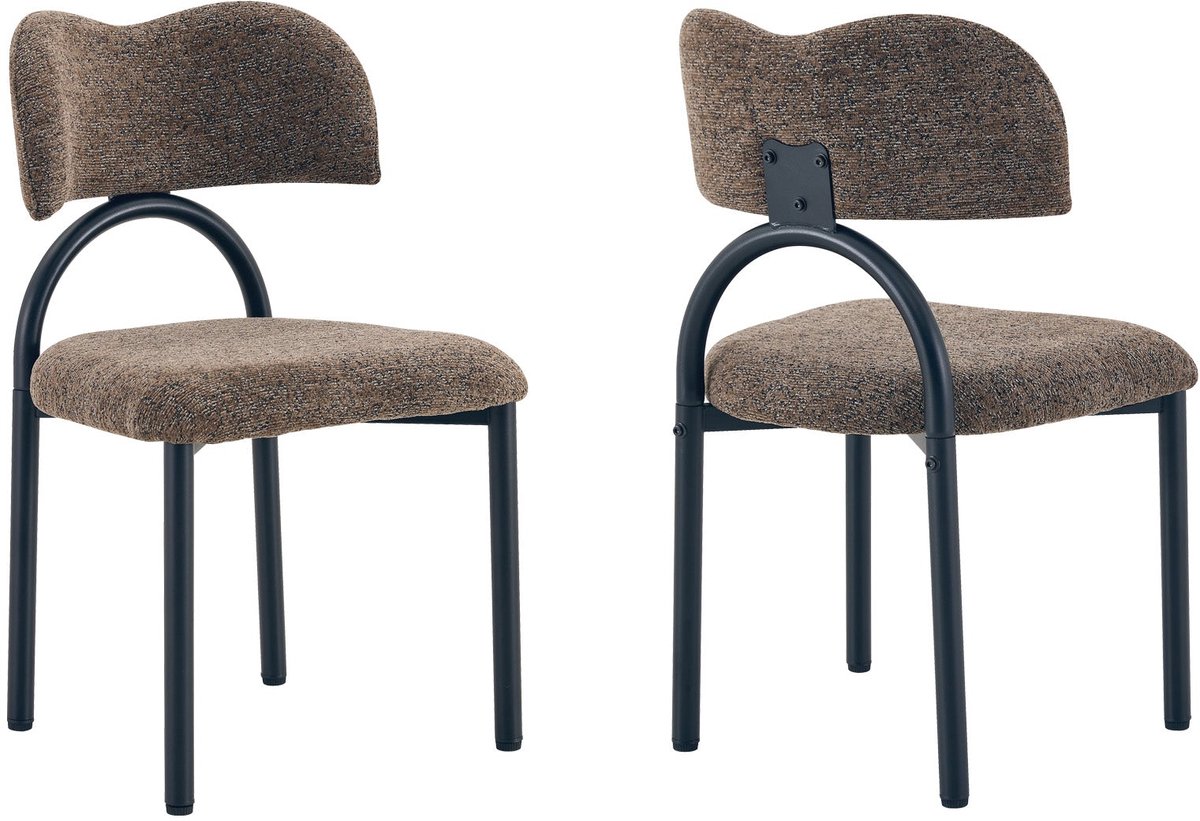 Merax Set Van 2 Bruine Eetkamerstoelen Met Stoffen Bekleding – Gepolsterde Zitting En Rugleuning – Zwart Metalen Onderstel – Moderne Keukenstoelen