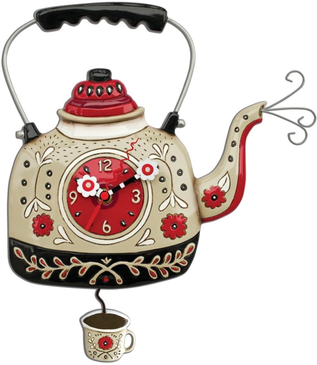Wandklok met Theekettle Design - Handgeschilderde Details