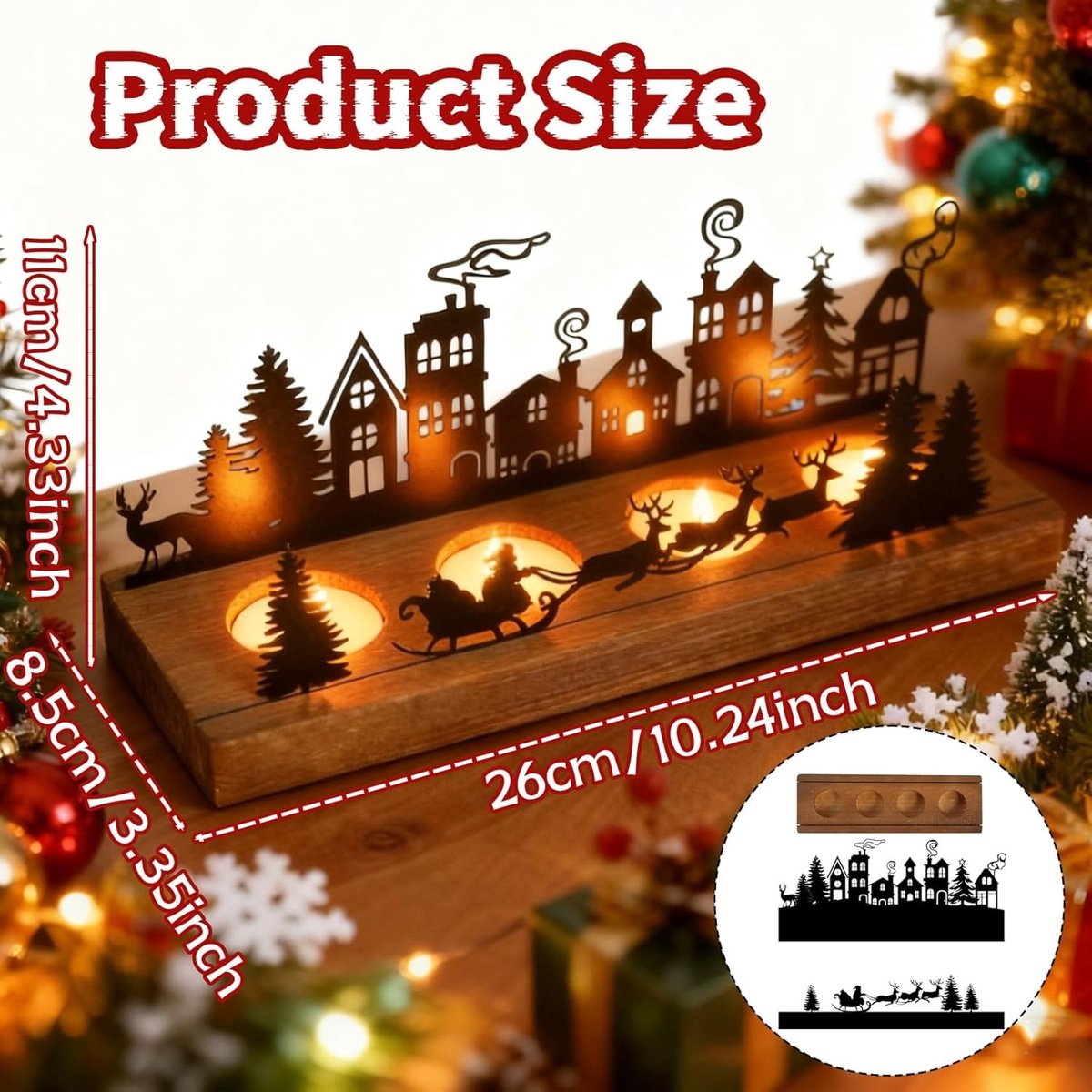 Moderne Adventskrans Kaarsenhouder voor Kerstmis - Oblong Theelichthouder met Houten Basis en Kaarsenplateau voor Sfeervolle Decoratie – foto 5