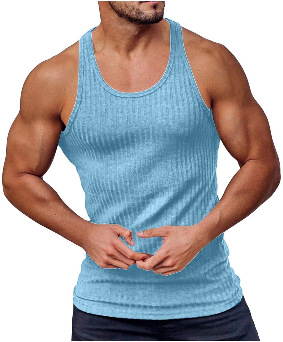 Heren Tanktop zonder Mouwen - Ademend en Slim Fit - Lichtblauw