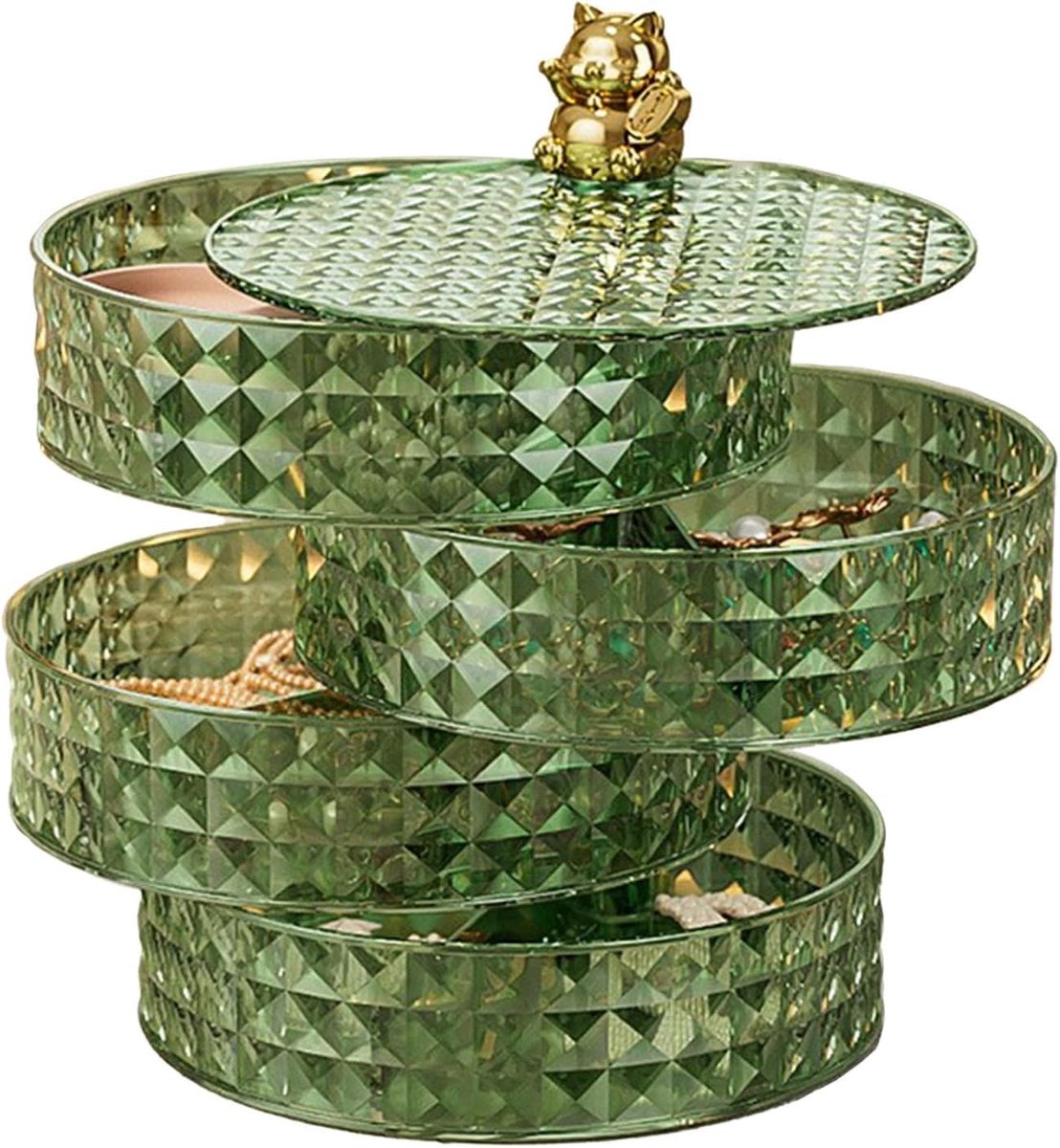 Draaibare Sieradenopbergdoos met 4 Lagen, Reis Sieraden Organizer met Deksel voor Oorbellen en Armbanden, Compacte Sieradenhouder voor Thuis en Op Reis