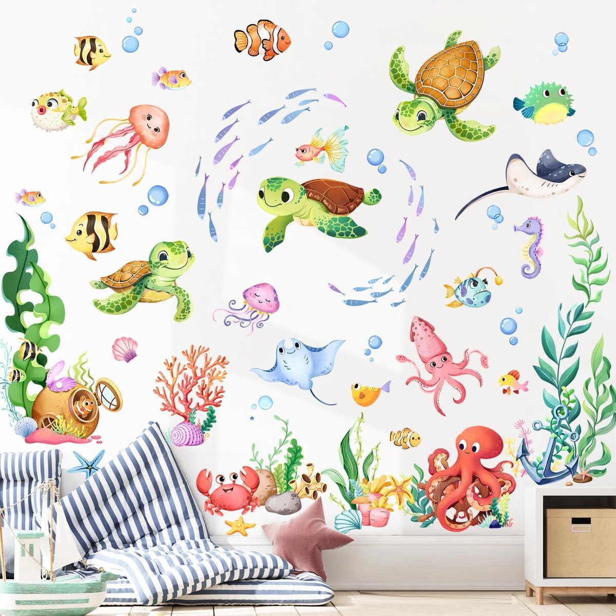 Muursticker onderwater schildpad - Wanddecoratie voor kinderkamer