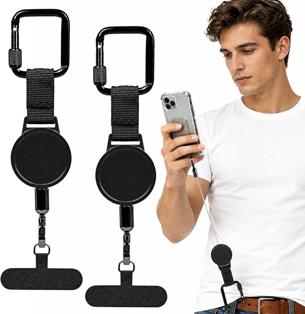 Mobiele Telefoonbeveiliging - Outdoor Uittrekbaar met Karabijnhaak - 2 Stuks