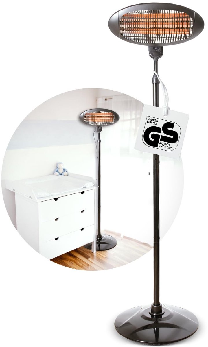 2-in-1 Heater Lamp met standaard en wandmontage - Zwart/Zilver