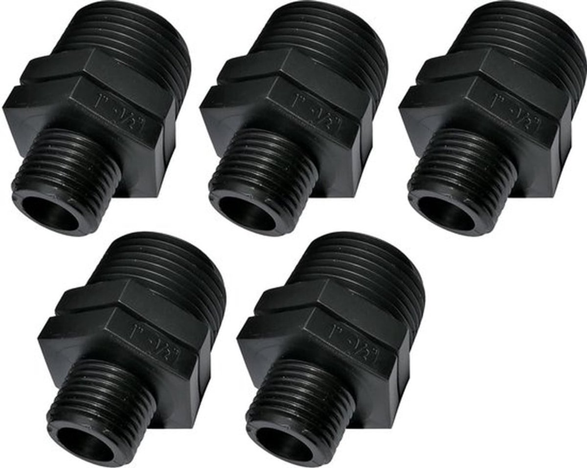 C51975 - Set van 5 mannelijke/mannelijke schroefreducties - 1"x1/2" - kunststof - reducer nipels met schroefverbinding - PN 10 bar