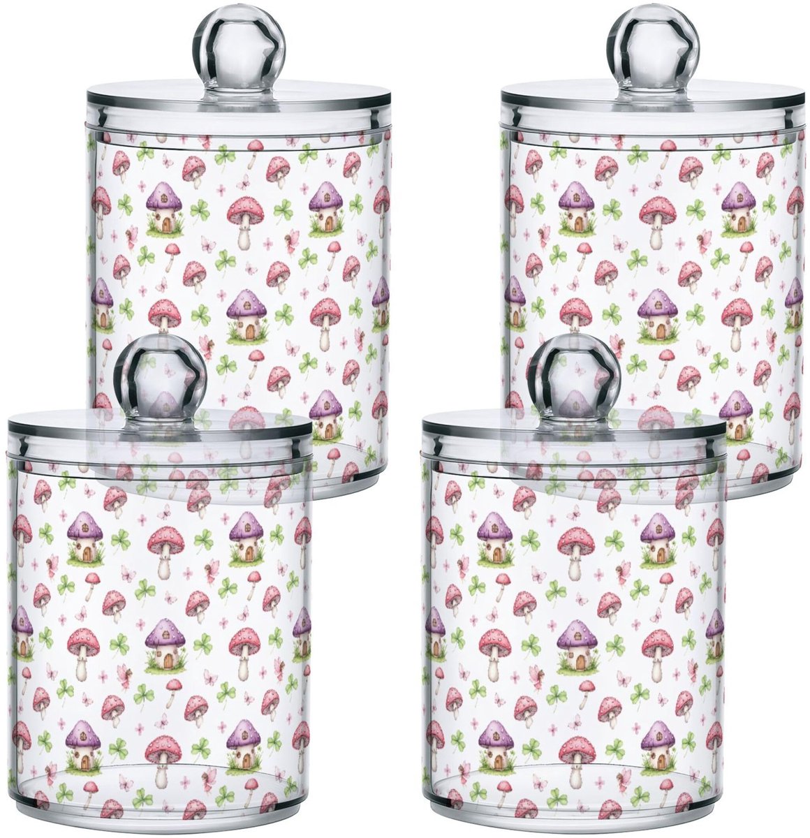 Paddestoel huis Qtip houder - 4 stuks kunststof