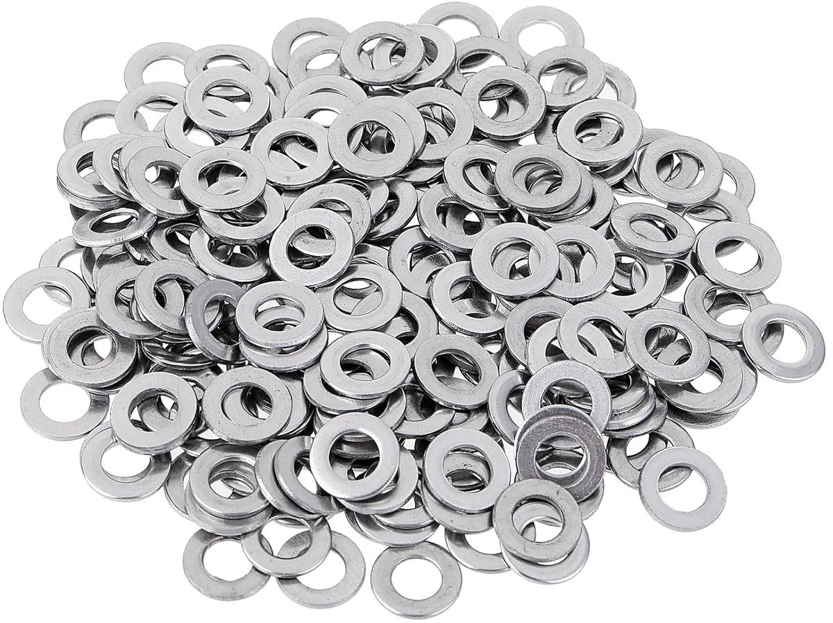 Set van 200 M6 Platte Ringen van RVS - Assortiment van Bevestigingsringen voor Schroeven en Bouten, Ideaal voor DIY Meubels en Klussen