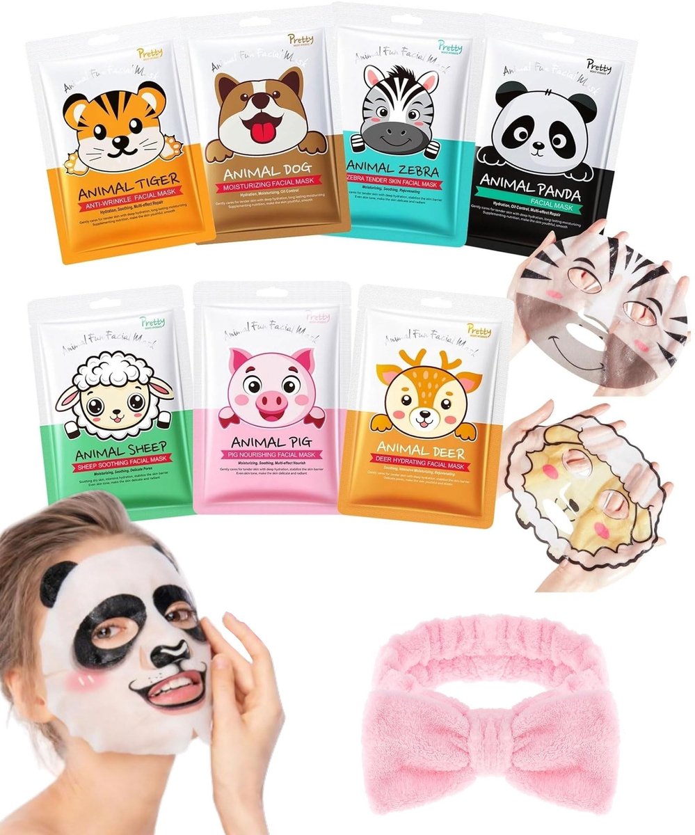 7-delige Dierenprint Gezichtsmaskerset - Kinderen en Vrouwen