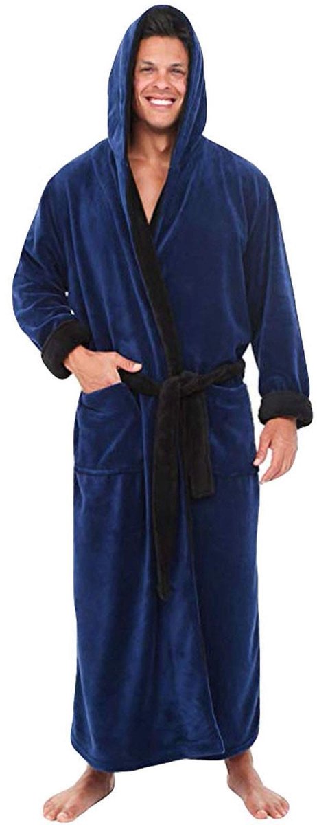 Heren badjas - Flanellen fleece met capuchon
