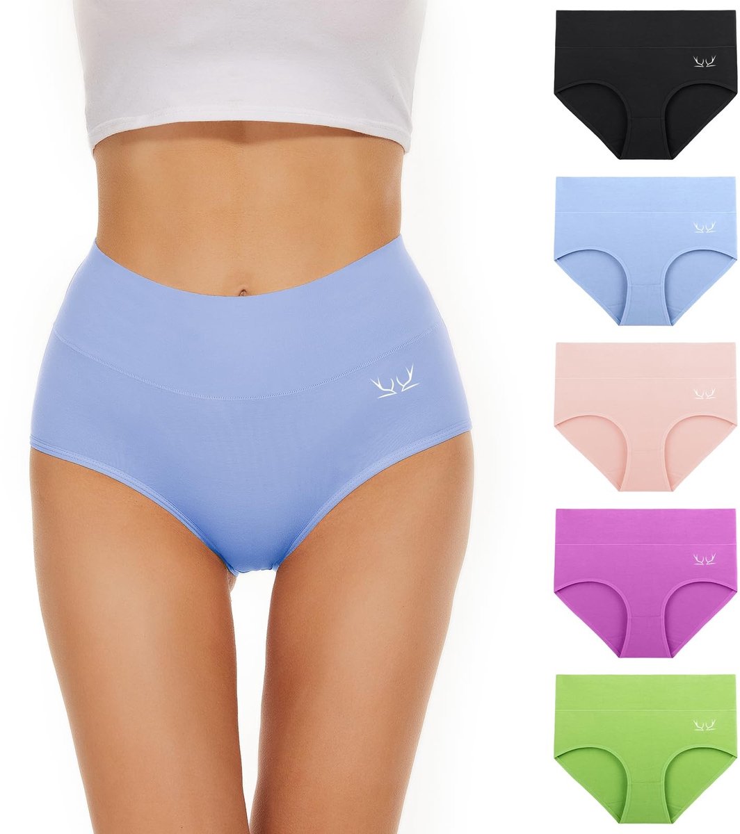Dames Katoenen Hoge Taille Ondergoed - 5 Stuks