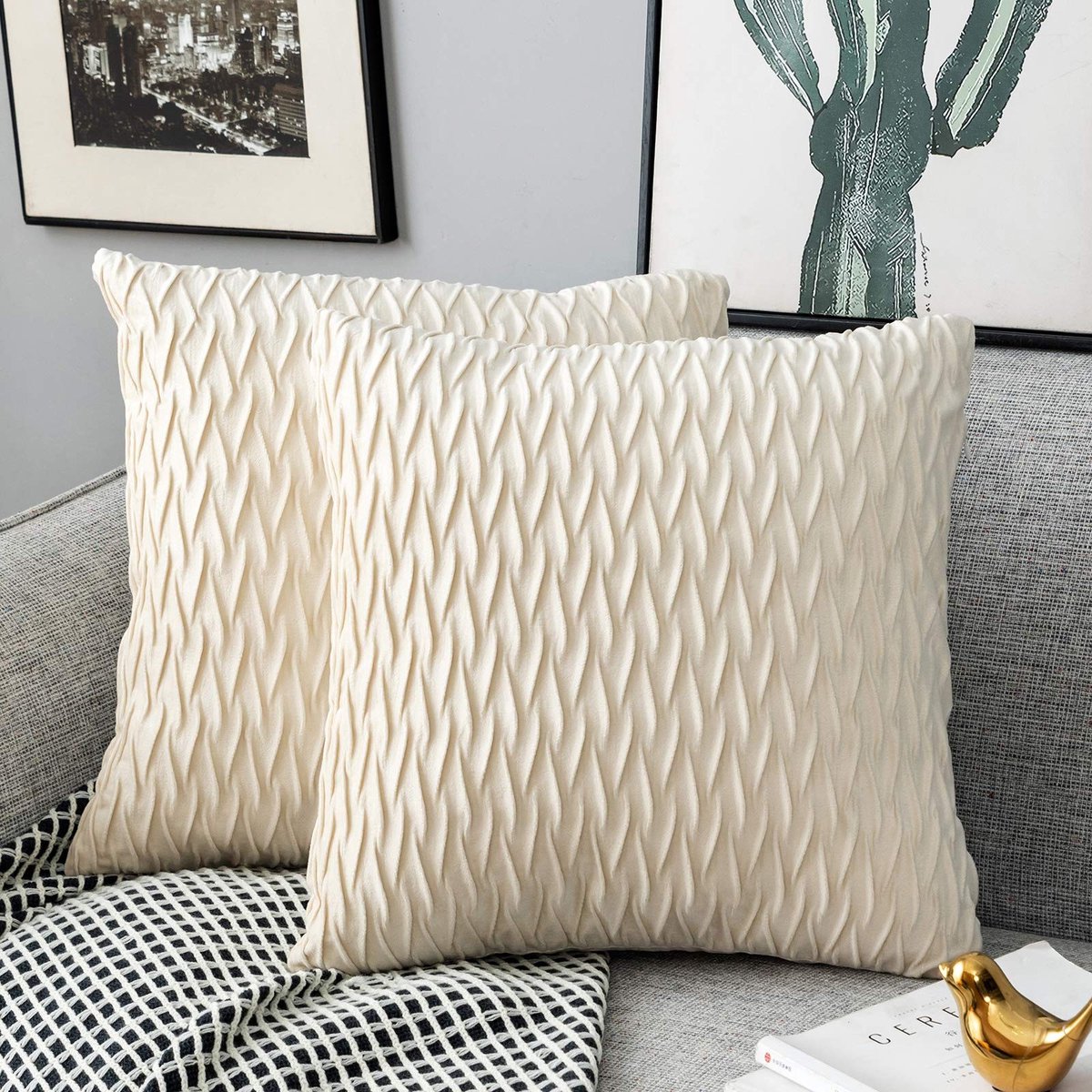 Velvet Kussenhoezen - Set van 2 - Milky Kleur - 45 x 45 cm